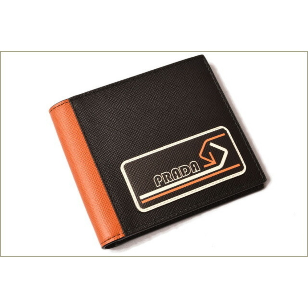 Prada Patchwork Wallet Folding Billfsaffiano Oran… - image 1